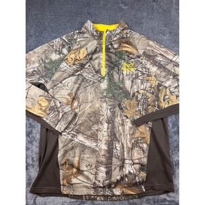 Realtree Xtra Camo Quarter Zip Pullover Mens Medium Brown Yellow Performance Top